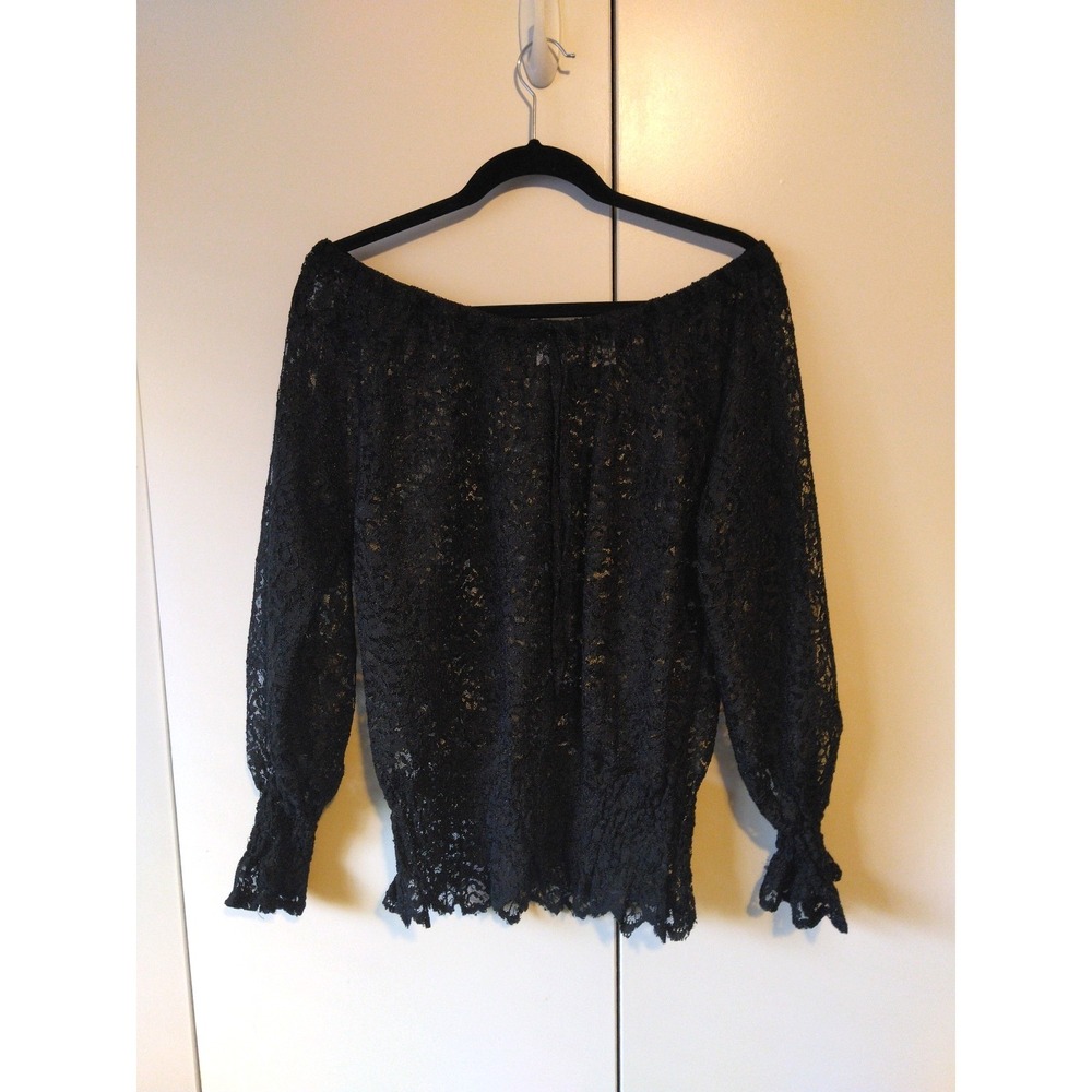 Womens Lace Off The Shoulder Top Size  L Sheer Feminine Whimsigoth Romantic